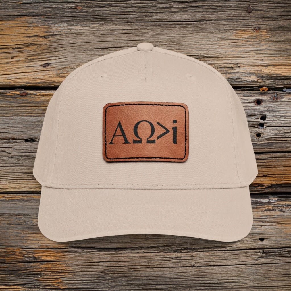 Alpha Omega Greater Leather Patch Baseball Cap, Christian Faith Hat, Yeshua, Jesus Is King Merch, Mens womans, Faith over fear greater than
