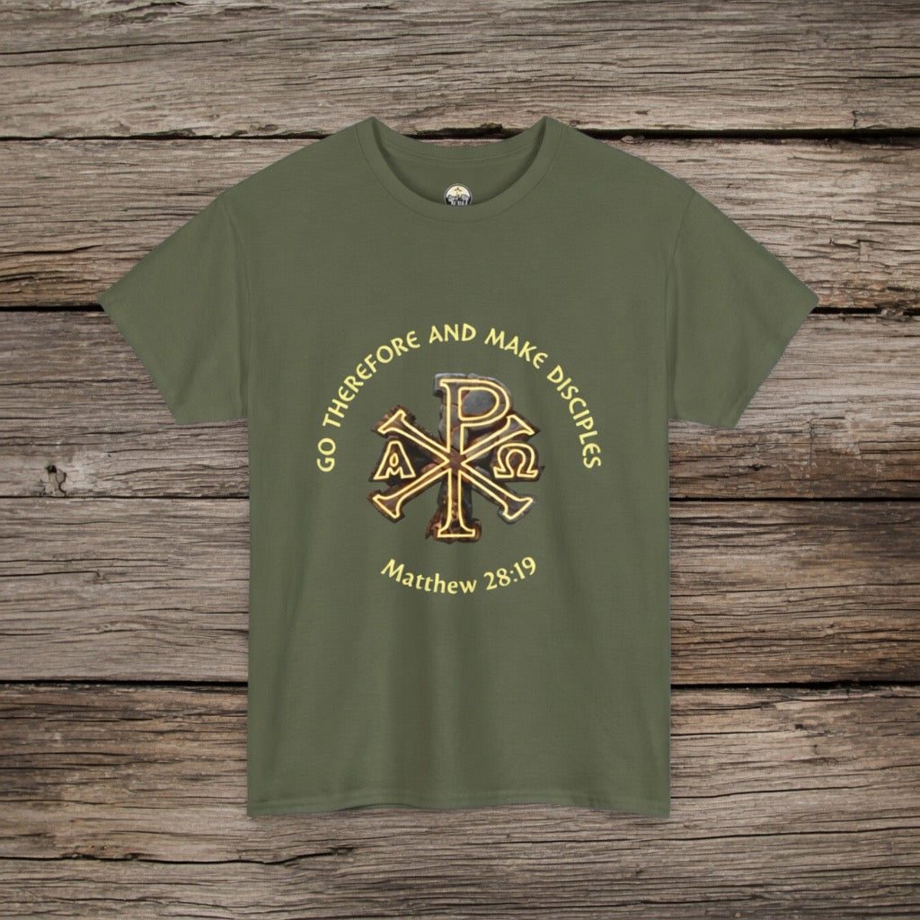 Go Therefore and Make Disciples Matthew 28:19 T-Shirt | Chi Rho Symbol  | Fathers Day , Teen boy birthday gift, Pastor Youth leader