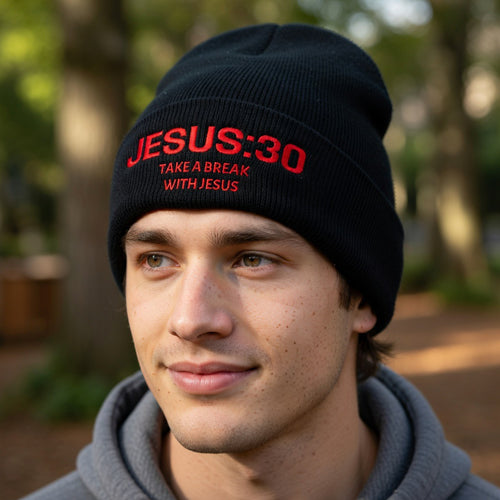 Embroidered JESUS:30 Take a Break with Jesus Knit Beanie | Embroidered Scripture Hat| Mothers day gift| Fathers Day gift