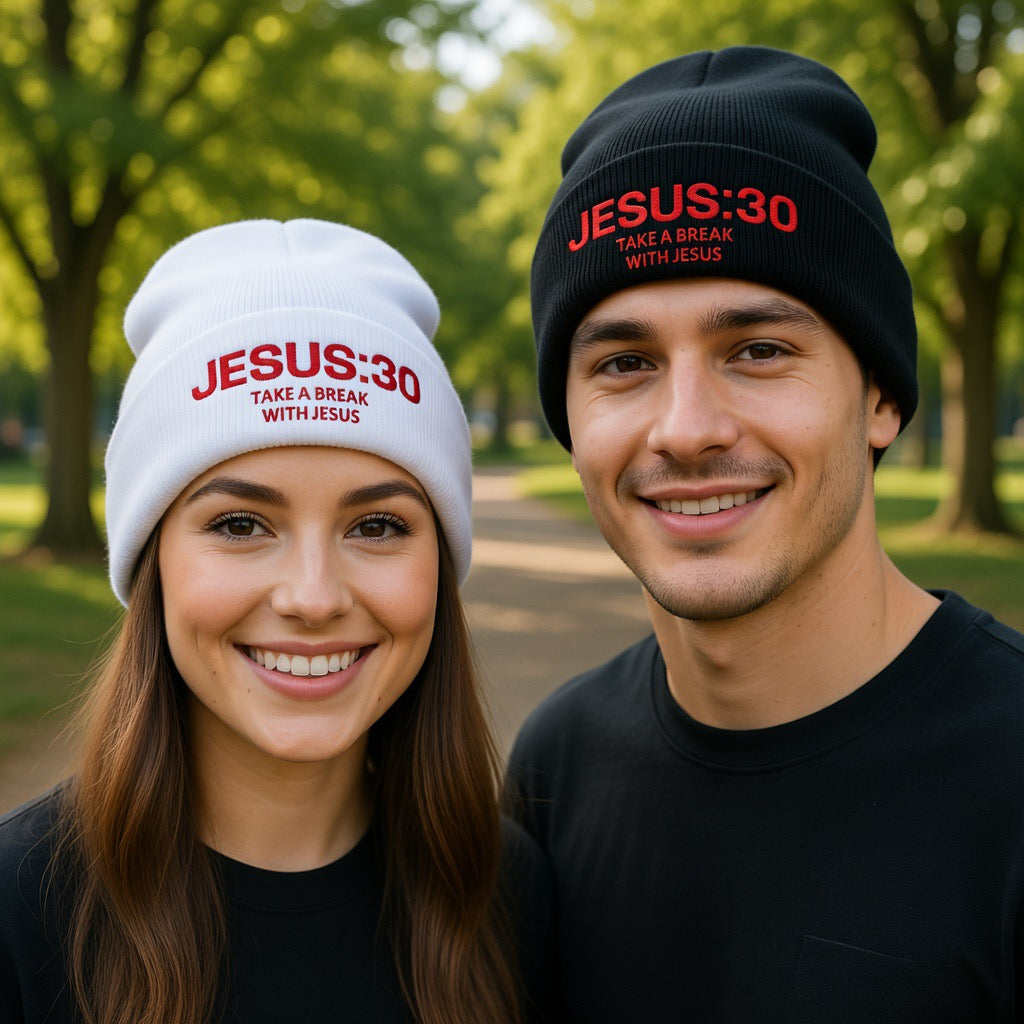 Embroidered JESUS:30 Take a Break with Jesus Knit Beanie | Embroidered Scripture Hat| Mothers day gift| Fathers Day gift
