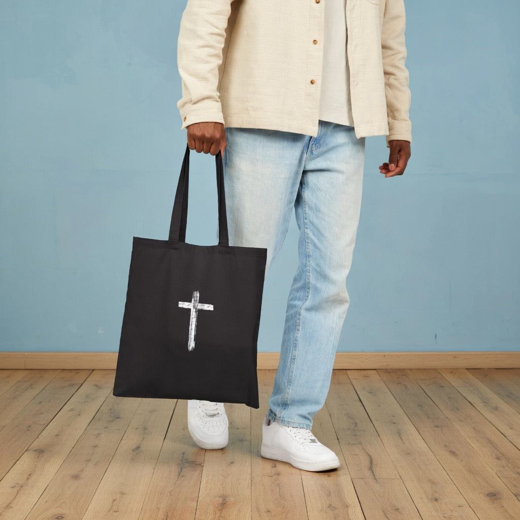 Distressed White Cross canvas Tote Bag| Cotton Canvas Religious Faith Tote|Christian Religious Gift Church God grocery farmers market laptop