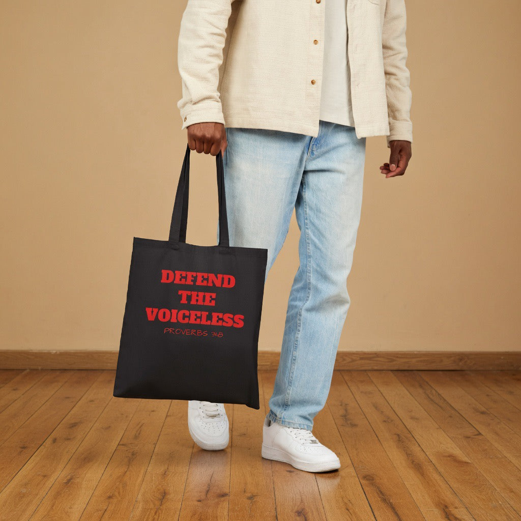 Defend the Voiceless canvas tote bag| Proverbs 31 Pro-life, Christian Faith Religious Gift Church God Lover farmers market crossbody laptop