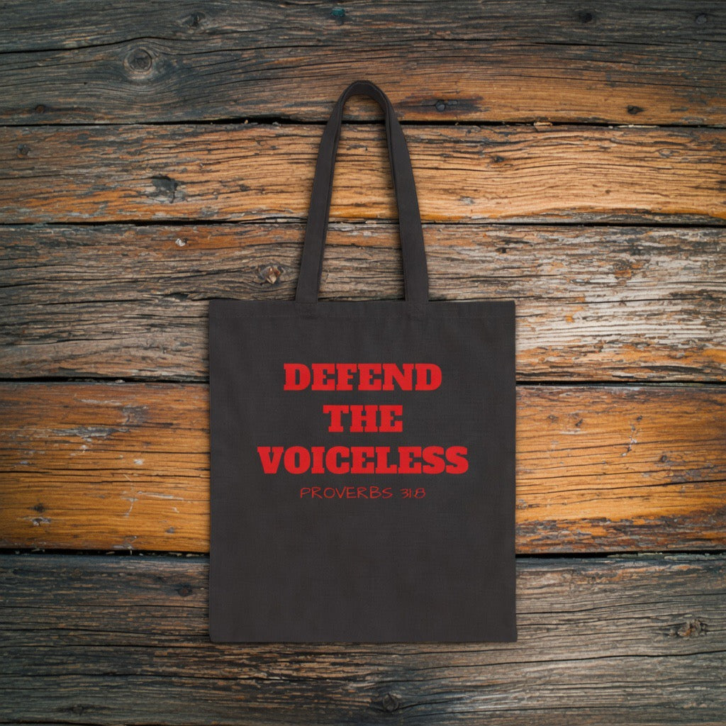 Defend the Voiceless canvas tote bag| Proverbs 31 Pro-life, Christian Faith Religious Gift Church God Lover farmers market crossbody laptop