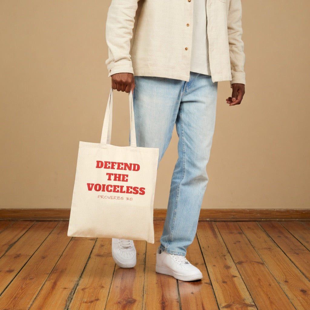 Defend the Voiceless canvas tote bag| Proverbs 31 Pro-life, Christian Faith Religious Gift Church God Lover farmers market crossbody laptop