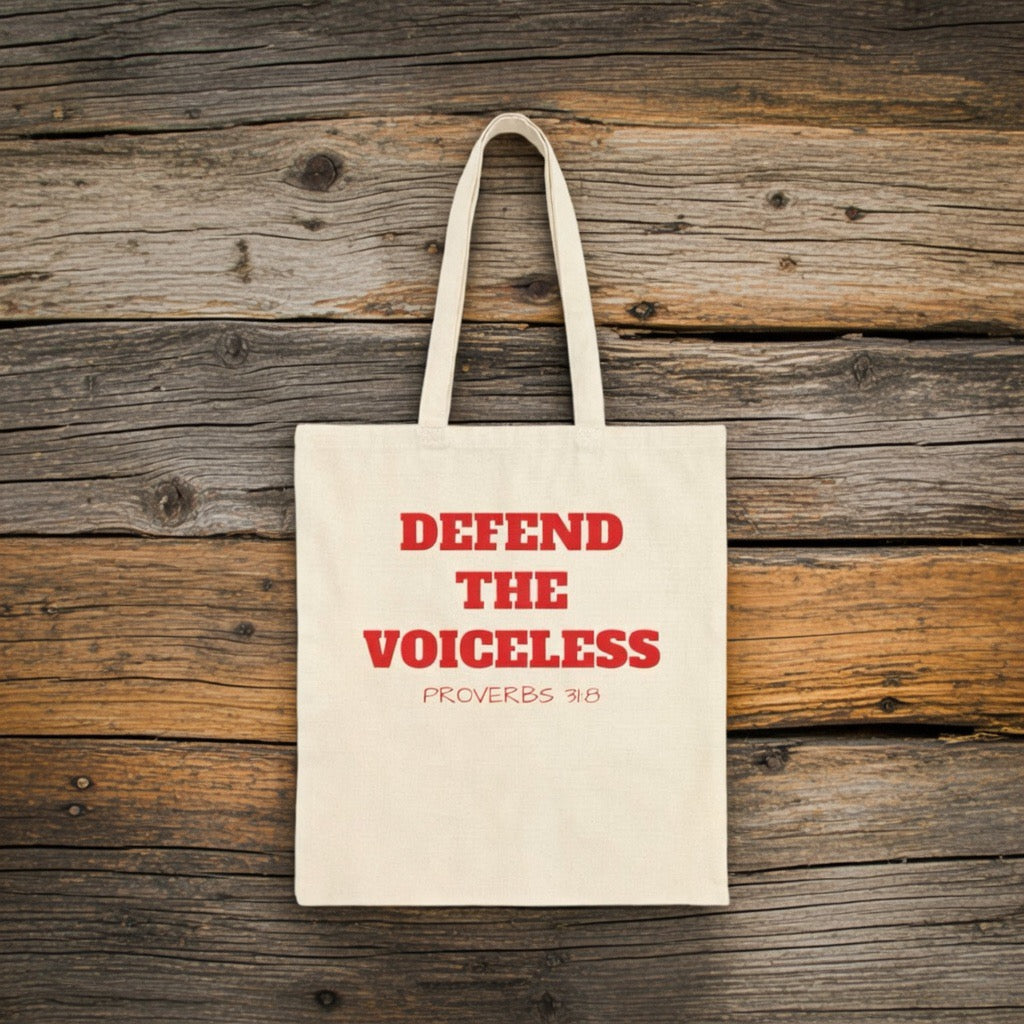 Defend the Voiceless canvas tote bag| Proverbs 31 Pro-life, Christian Faith Religious Gift Church God Lover farmers market crossbody laptop