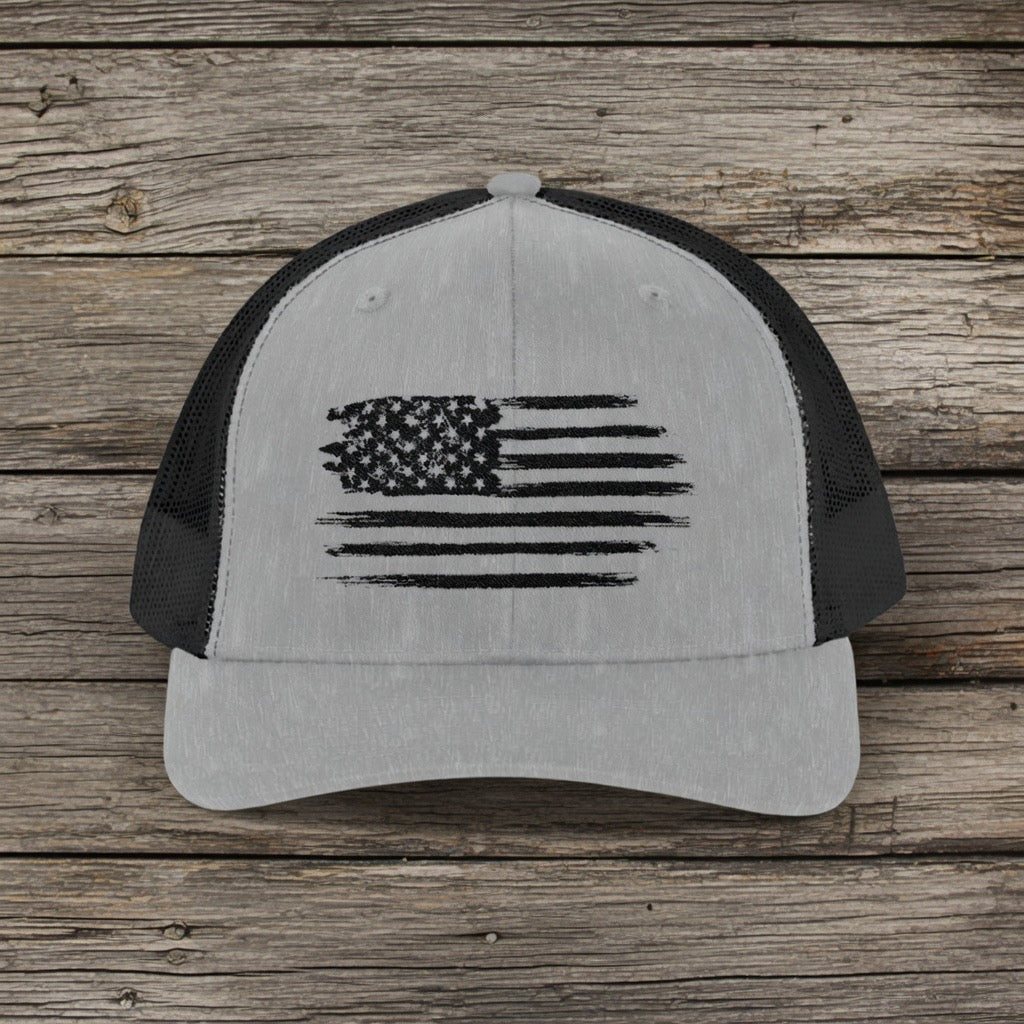 Distressed American Flag Snapback Cap | Trucker Hat, Patriotic Mesh Back