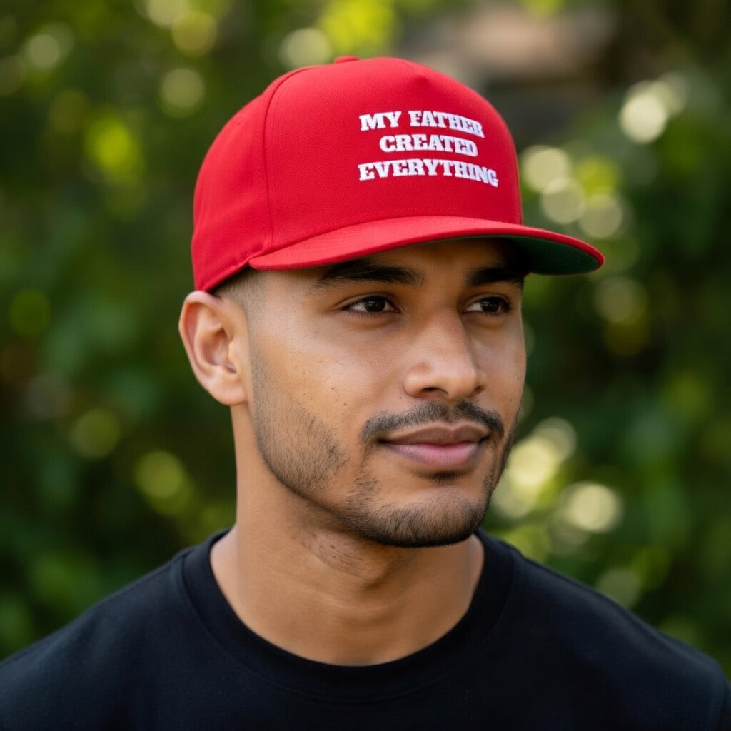 My Father Created Everything Flat Bill Cap | Genesis 1:1 Embroidered Hat