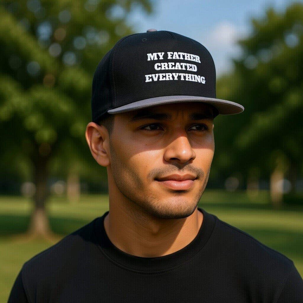 My Father Created Everything Flat Bill Cap | Genesis 1:1 Embroidered Hat