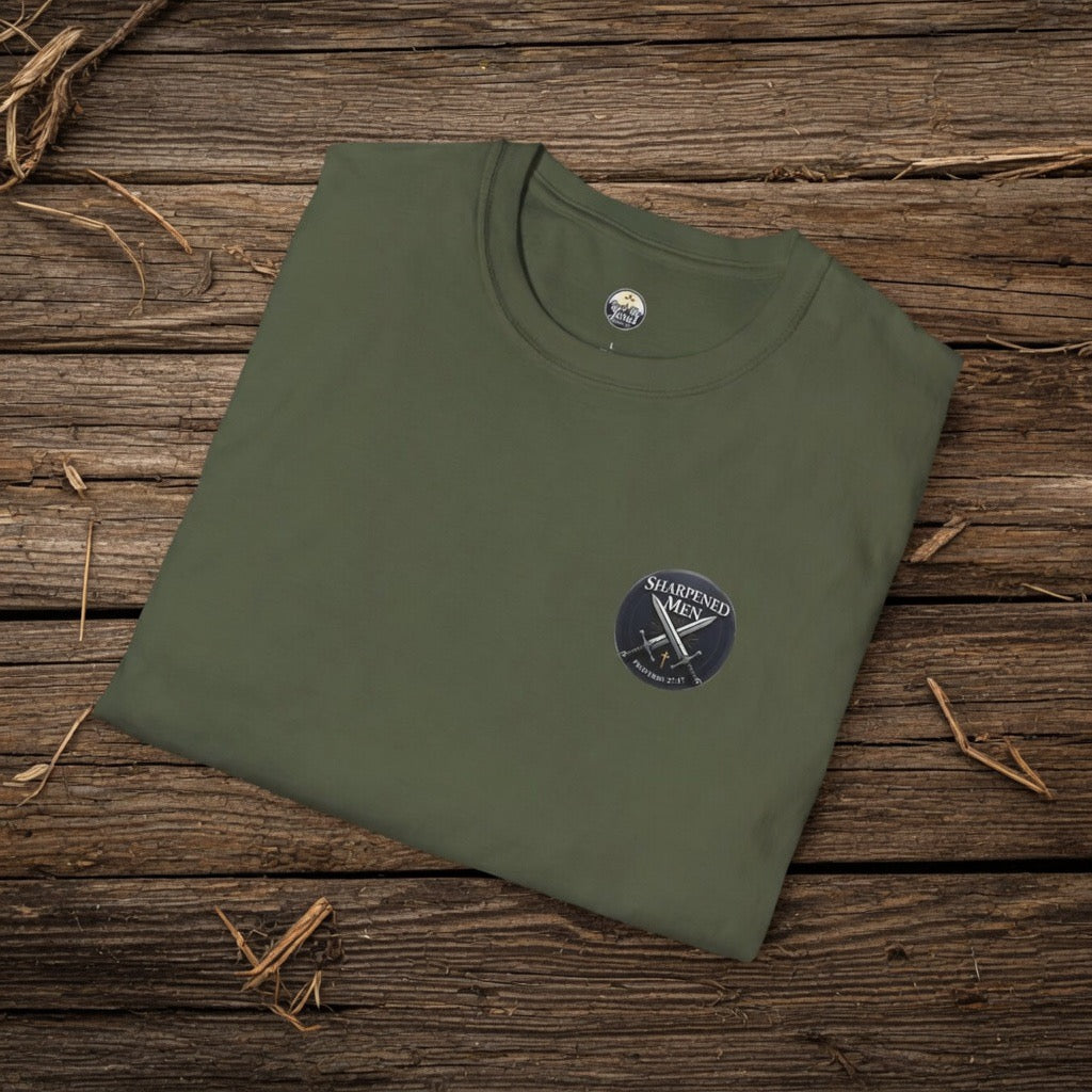 Sharpened Men logo Don't Go Alone T-Shirt | Military olive graphic tee