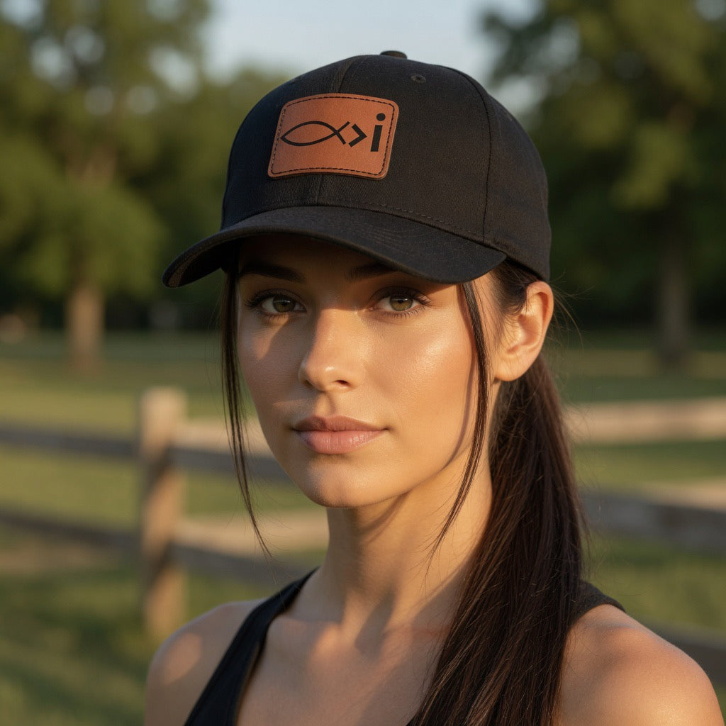 Jesus Greater symbol Baseball Cap | Leather Patch