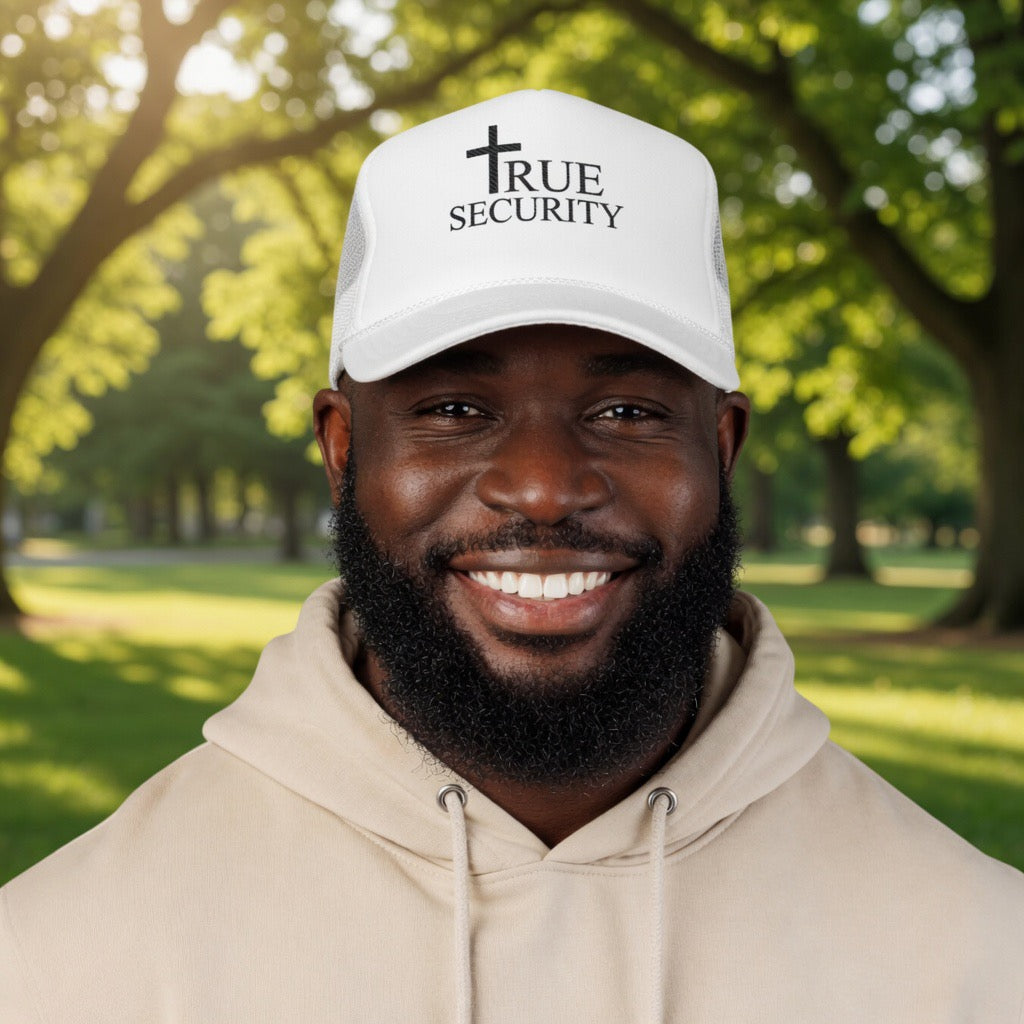 True Security Cross Foam Trucker Hat | Christian Faith Logo | Jesus Is The Only Way, Truth, and Life, Pastor Father Gift, Salvation Cap