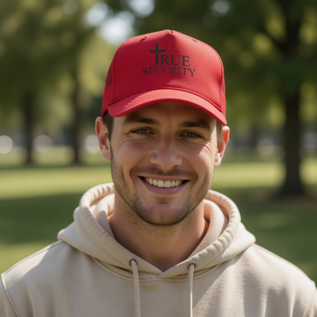 True Security Cross Foam Trucker Hat | Christian Faith Logo | Jesus Is The Only Way, Truth, and Life, Pastor Father Gift, Salvation Cap
