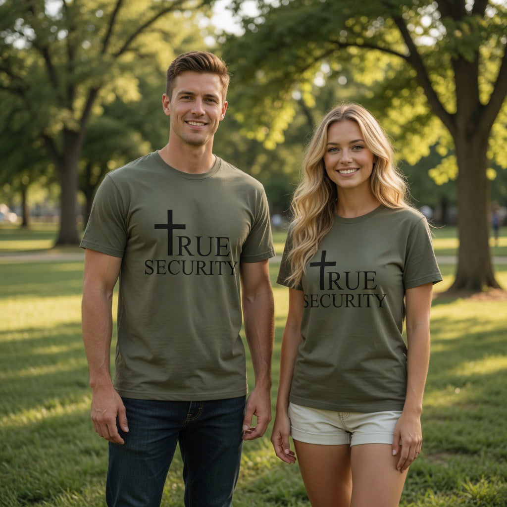 Cross with "True Security" design T-Shirt | Christian faith tee | Christian Faith| Jesus Is The Only Way, Fathers Day, Pastor, Salvation