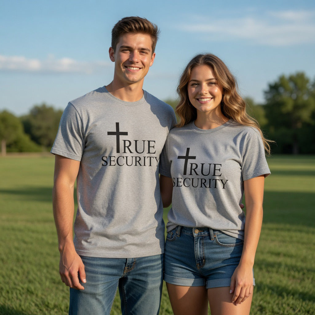 Cross with "True Security" design T-Shirt | Christian faith tee | Christian Faith| Jesus Is The Only Way, Fathers Day, Pastor, Salvation