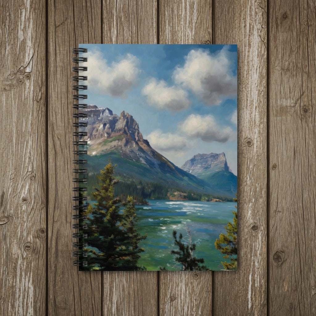 Mountain Lake landscape notebook being an introvert journal | spiral ruled journal