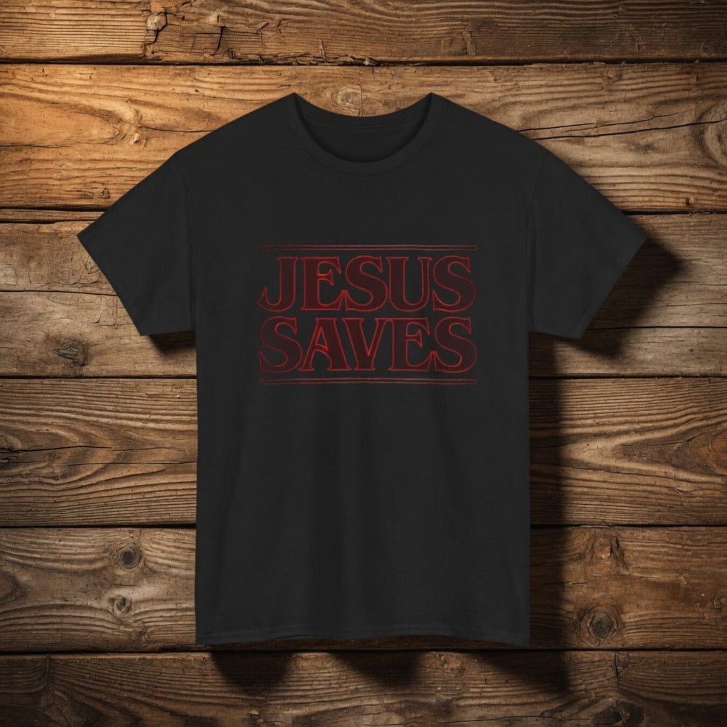 Jesus Saves Tee | Stranger Things Retro Red Text Christian Faith Shirt 1 Timothy 1:15, Forgiven shirt, Jesus Yeshua