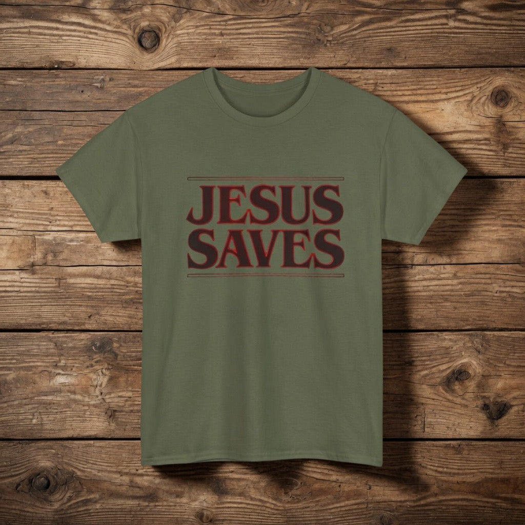 Jesus Saves Tee | Stranger Things Retro Red Text Christian Faith Shirt 1 Timothy 1:15, Forgiven shirt, Jesus Yeshua