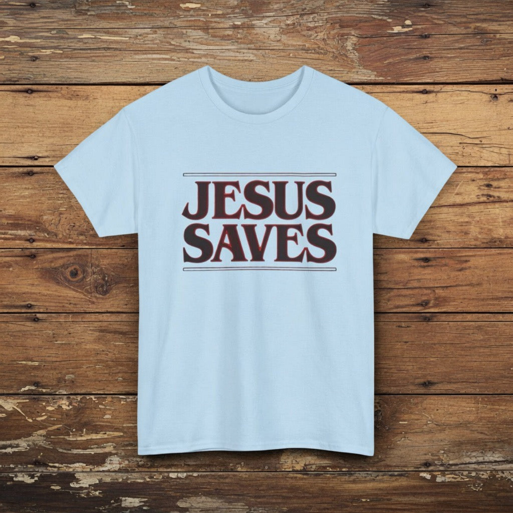 Jesus Saves Tee | Stranger Things Retro Red Text Christian Faith Shirt 1 Timothy 1:15, Forgiven shirt, Jesus Yeshua