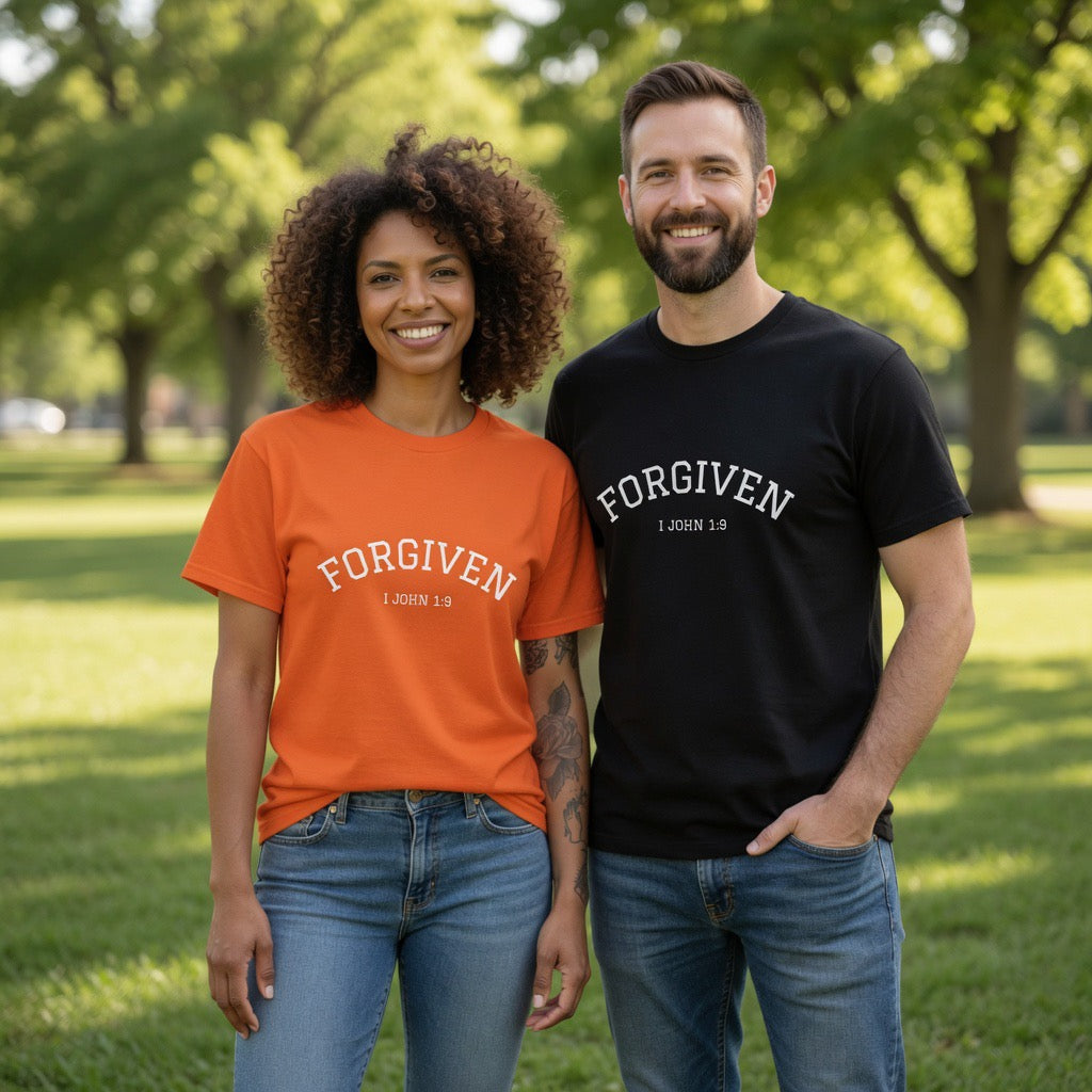 Forgiven 1 John 1:9 Tee | Christian Faith Shirt, Jesus Loves You, Save a Life | Jesus Yeshua, John 3 16 University style