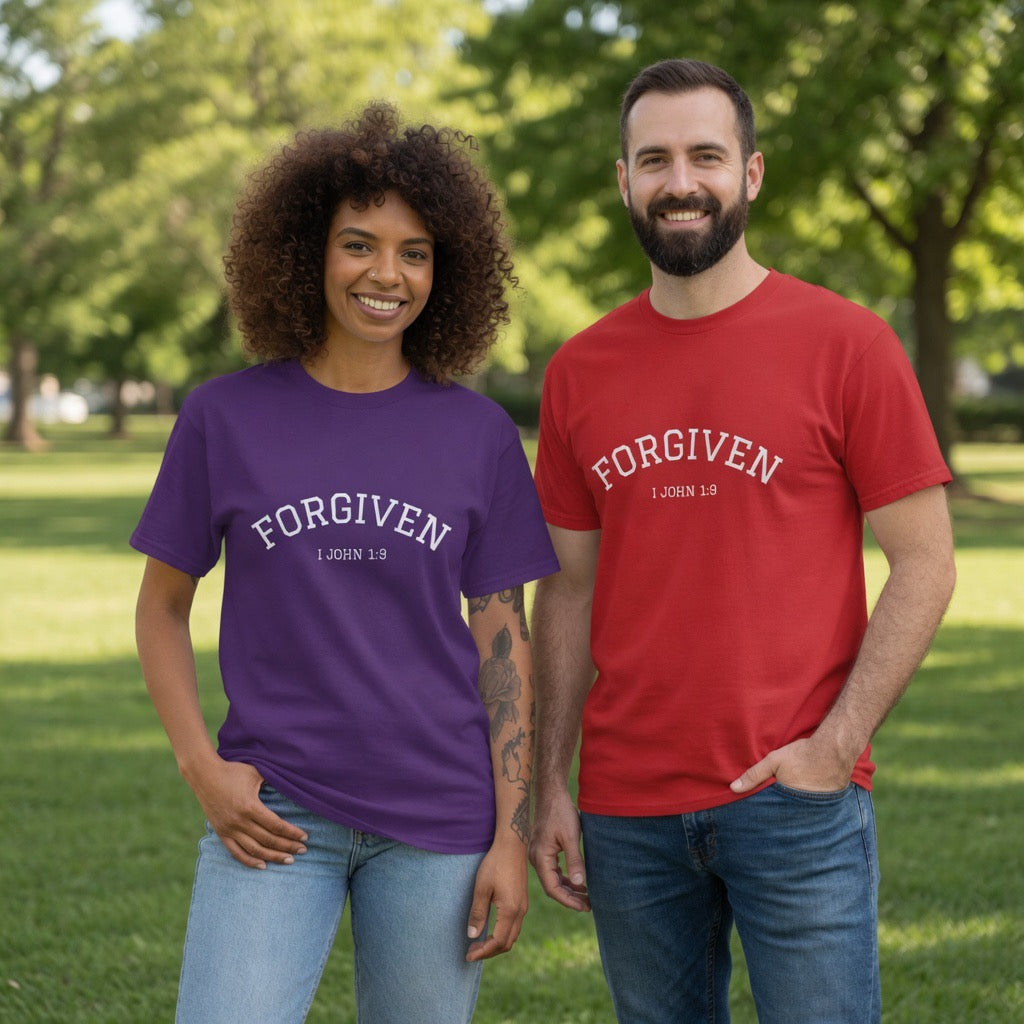 Forgiven 1 John 1:9 Tee | Christian Faith Shirt, Jesus Loves You, Save a Life | Jesus Yeshua, John 3 16 University style
