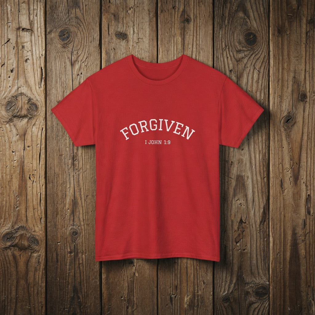 Forgiven 1 John 1:9 Tee | Christian Faith Shirt, Jesus Loves You, Save a Life | Jesus Yeshua, John 3 16 University style