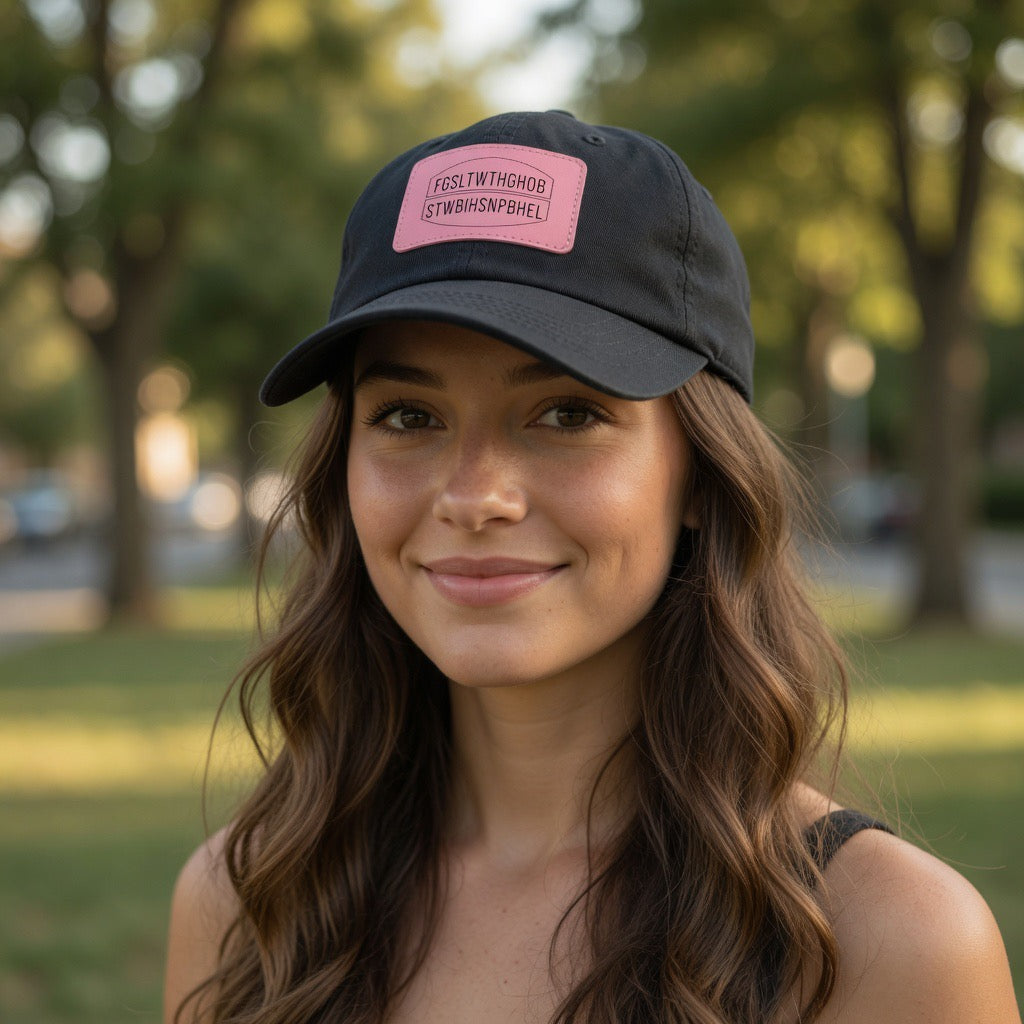 John 3:16 LETTER CAL Leather Patch Dad Hat, Rectangle Patch Baseball Cap | Embossed Text