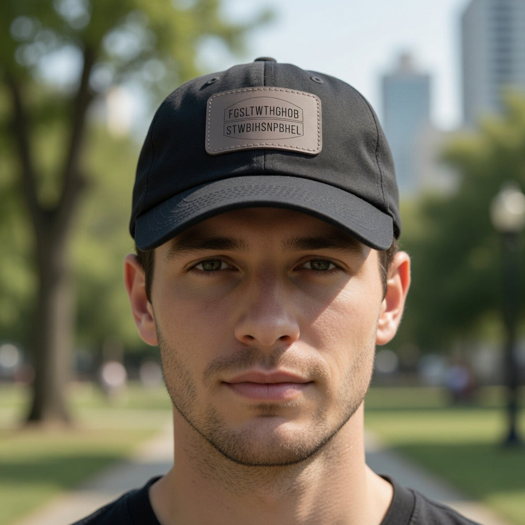 John 3:16 LETTER CAL Leather Patch Dad Hat, Rectangle Patch Baseball Cap | Embossed Text