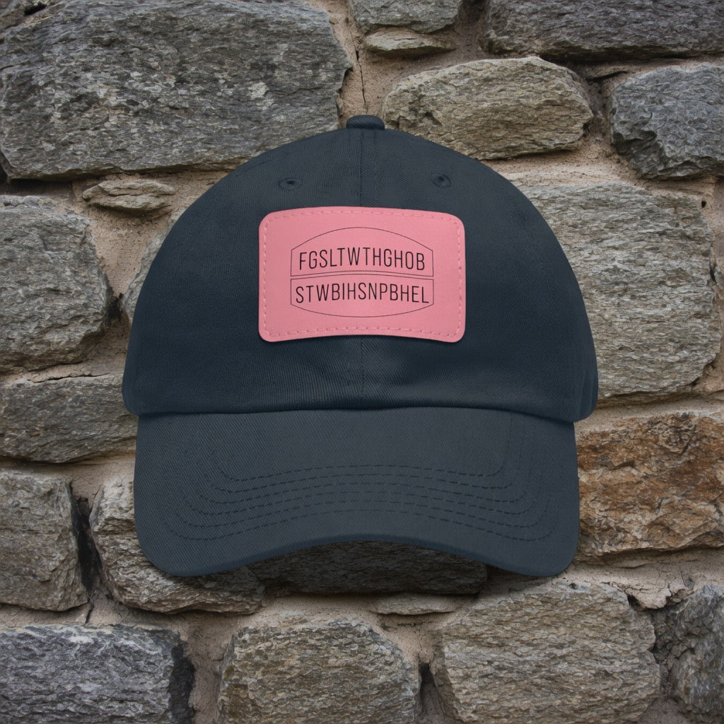 John 3:16 LETTER CAL Leather Patch Dad Hat, Rectangle Patch Baseball Cap | Embossed Text