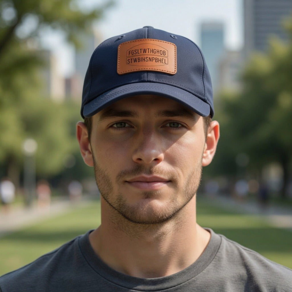 John 3:16 LETTER CAL Leather Patch Dad Hat, Rectangle Patch Baseball Cap | Embossed Text