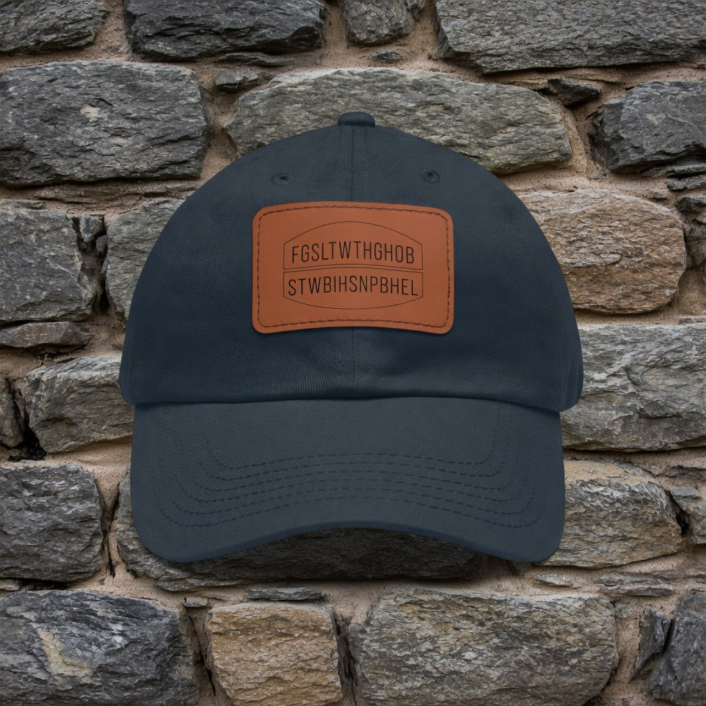 John 3:16 LETTER CAL Leather Patch Dad Hat, Rectangle Patch Baseball Cap | Embossed Text