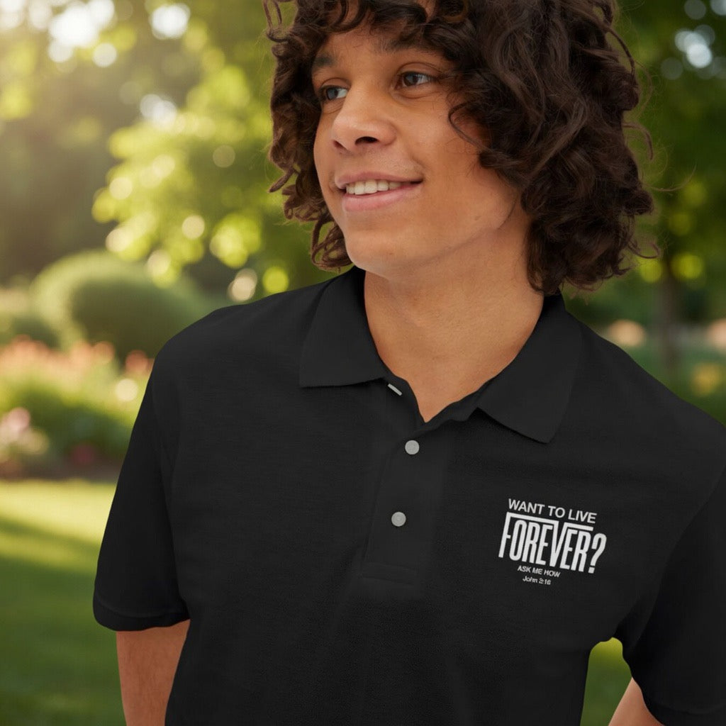 John 3:16 Who Wants To Live Forever small chest logo Polo | Pastor Youth Leader Polo , Golf shirt, Friday casual Work shirt