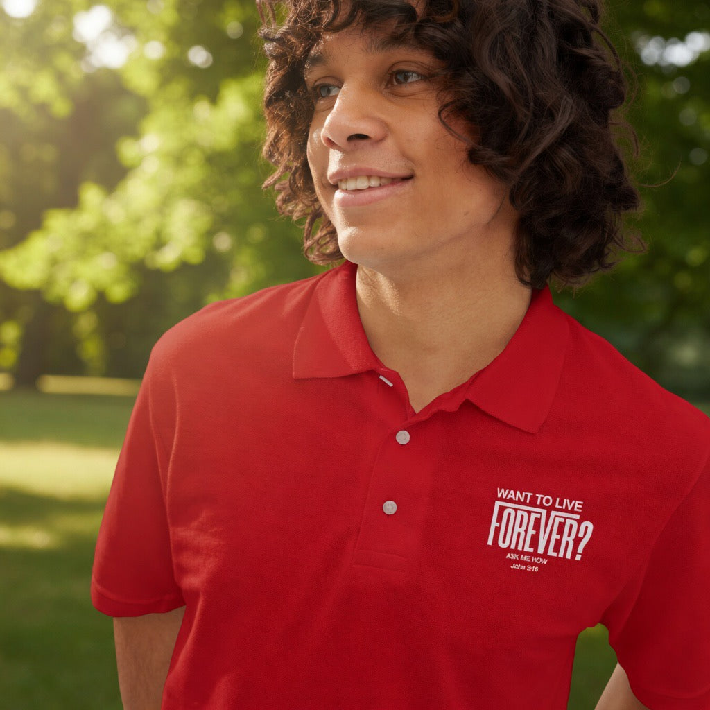 John 3:16 Who Wants To Live Forever small chest logo Polo | Pastor Youth Leader Polo , Golf shirt, Friday casual Work shirt